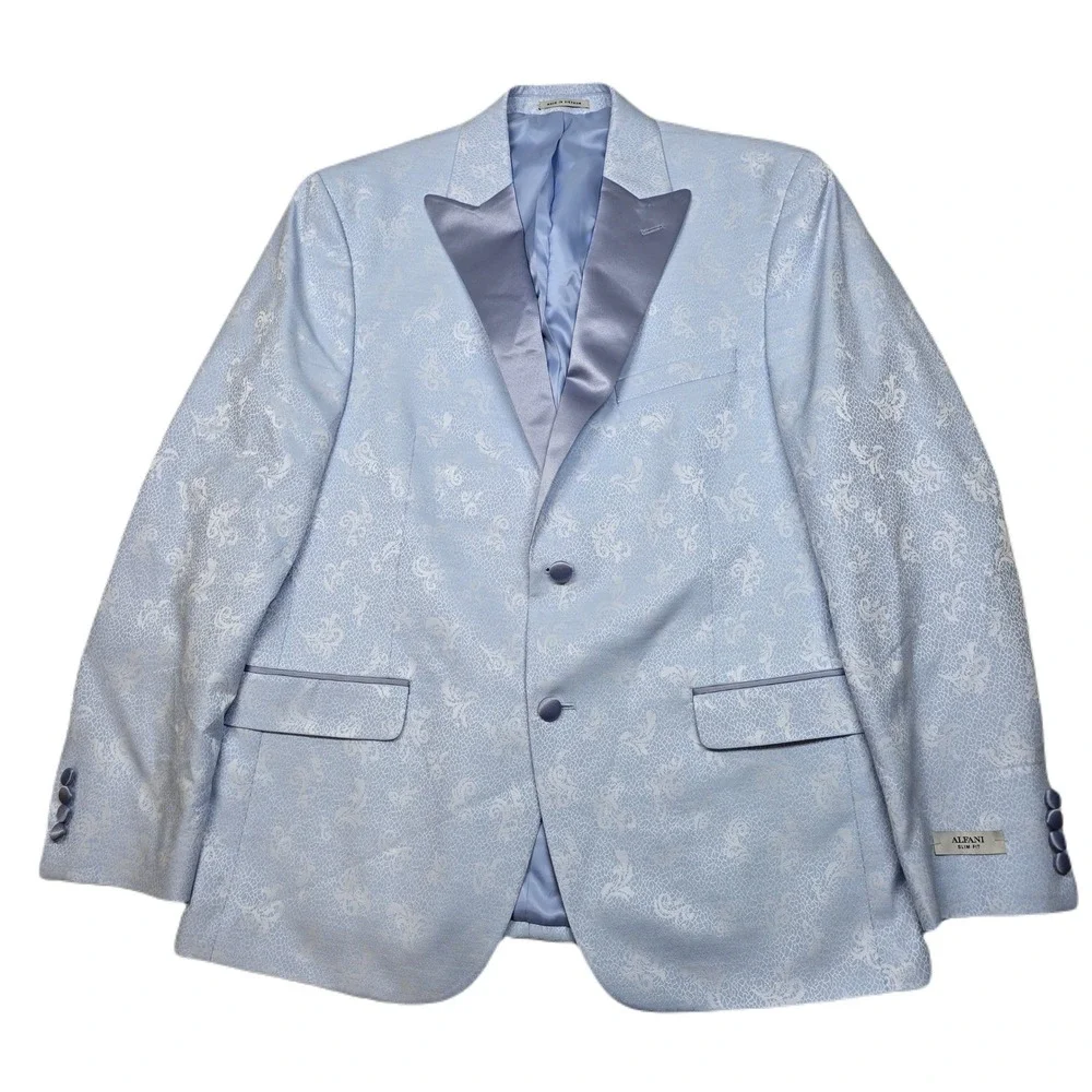 Alfani  Slim Fit Dinner Jacket Mens 42R 42 Blue Floral Shawl Lapel‎ Blazer $295